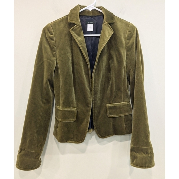 J. Crew Ecole Olive Green Velvet Hook Front Blazer Size 0 - Picture 1 of 7